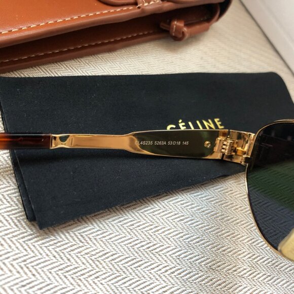 Celine Sunglasses CL40235U Triomphe Gold Metal Frame Green Lenses Sunglasses - Picture 5 of 5